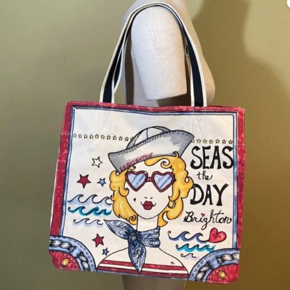 Brighton Seas The Day Nautical Canvas Sailor Tote Bag